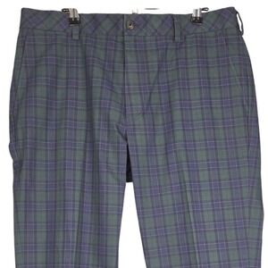 Brooks Brothers Pants Mens 34x32 Milano Fit Chino Green Navy Blue Plaid Stretch